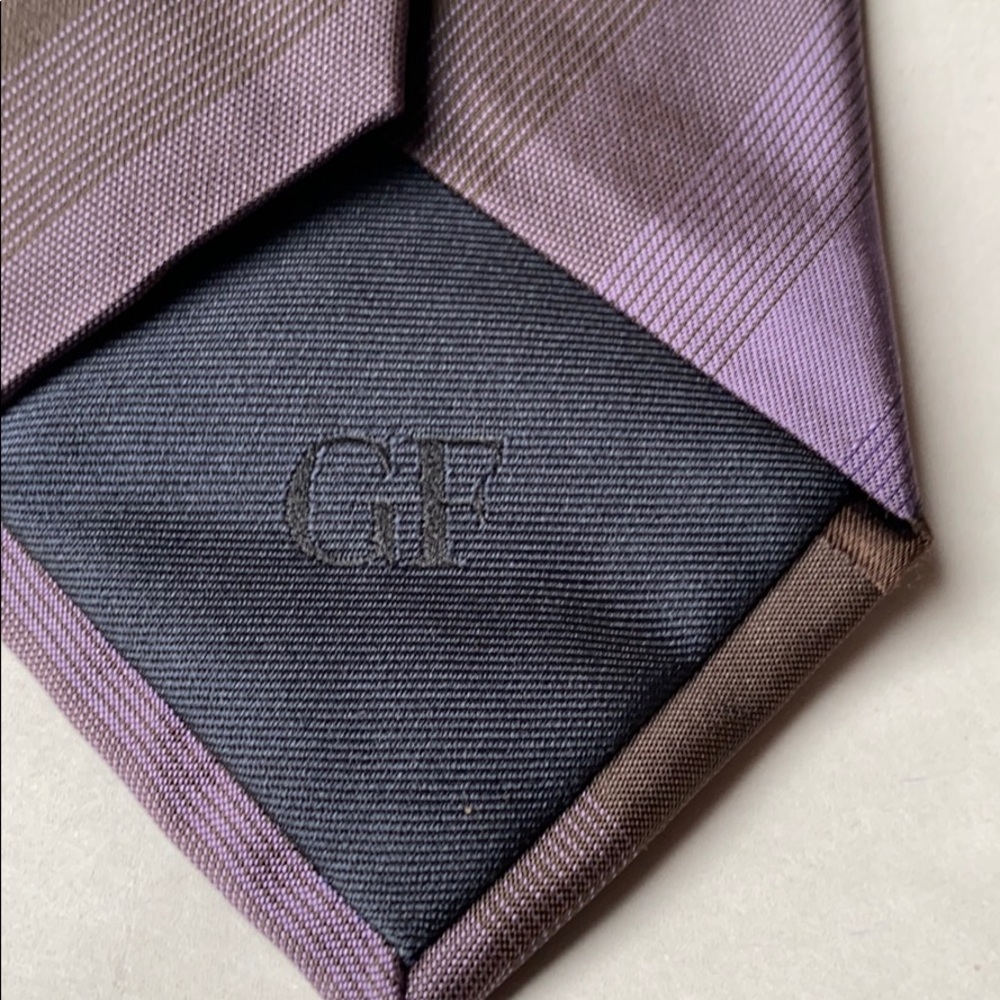 Gianfranco Ferré Silk Tie – Brown & Purple Diagonal Stripe – 3.25" Classic Width - Picture 4 of 6